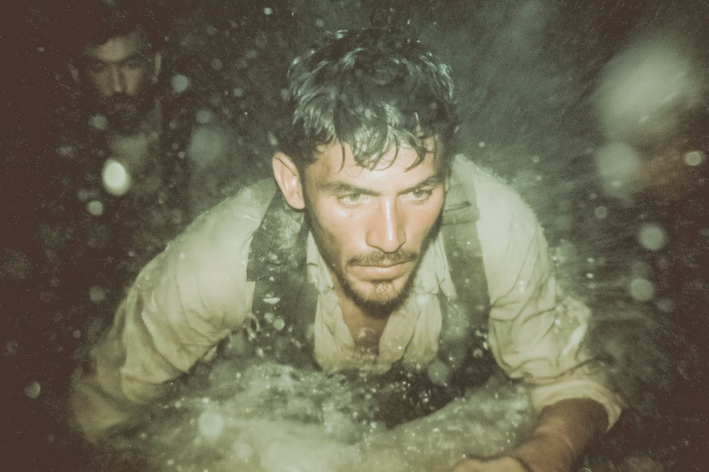 fellaga rampant dans l’eau et la nuit, regard concentré